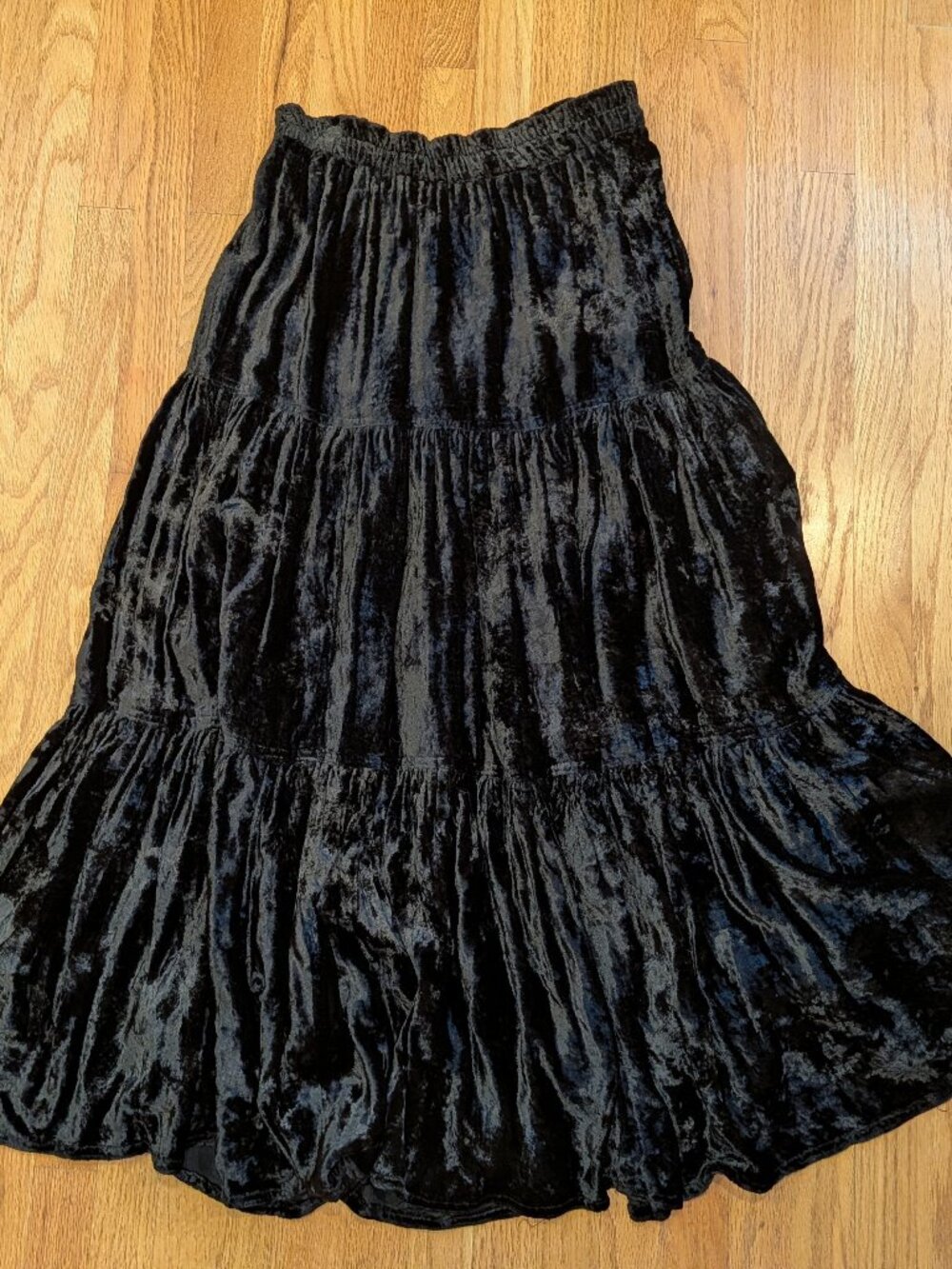vintage crinkle velvet tiered broomstick skirt